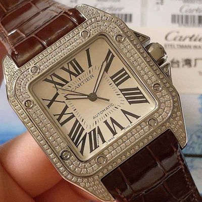 TW Factory Replica Cartier Santos 100 Watches 2824 Movement 42MM Square Brown Bracelet Sapphire Glass Men Watch